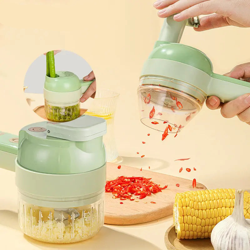 Ensemble de Coupe-Légumes Électrique 4 en 1 avec Presse-Ail et Hachoir Sans Fil