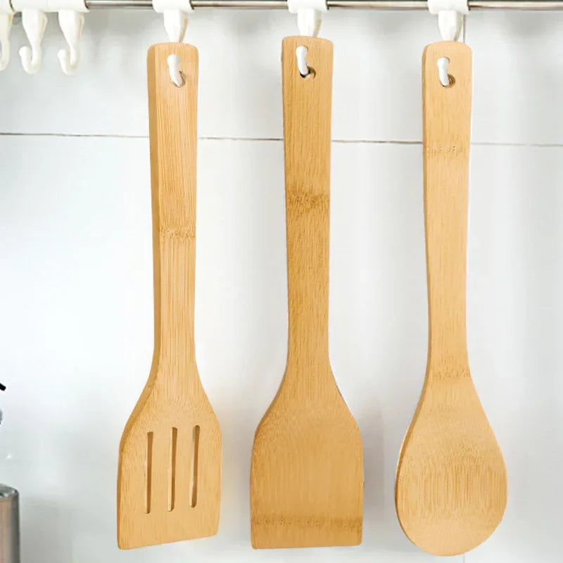 Ensemble de Cuisine en Bambou avec Spatule Antiadhésive – Ustensiles Écologiques
