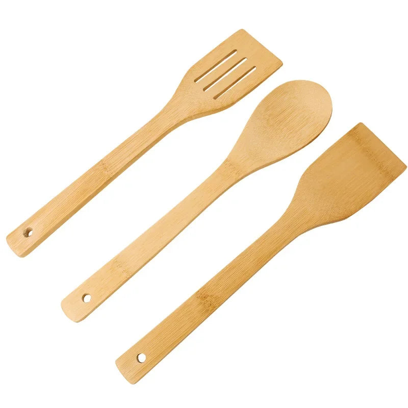 Ensemble de Cuisine en Bambou avec Spatule Antiadhésive – Ustensiles Écologiques