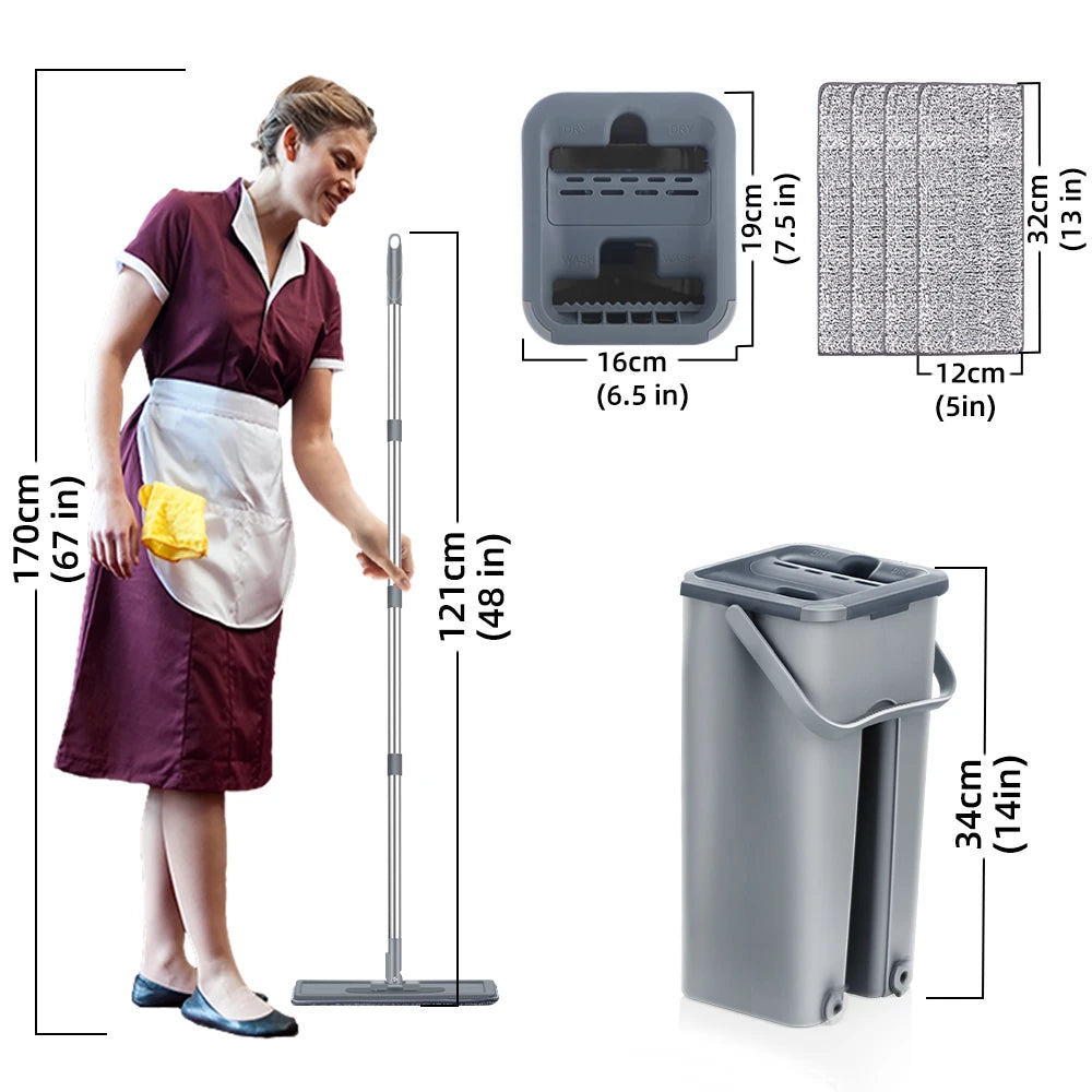 Ensemble de Nettoyage Ménager avec Seau et Tampons en Microfibre Lavables – Mains Libres