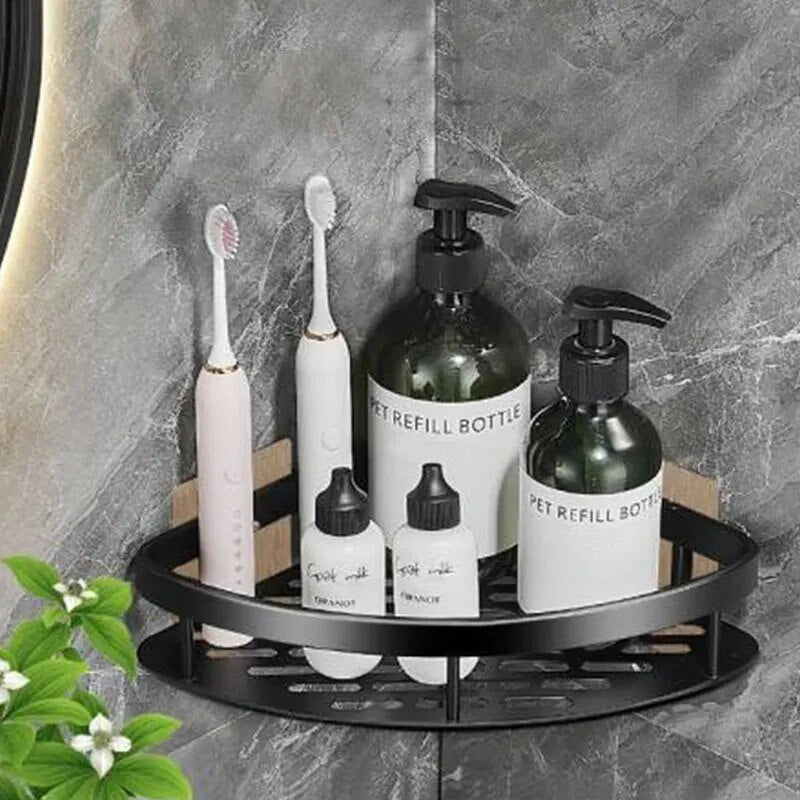 Étagère de Salle de Bain en Aluminium Étanche – Organisateur Sans Perçage pour Shampoing et Ustensiles de Cuisine