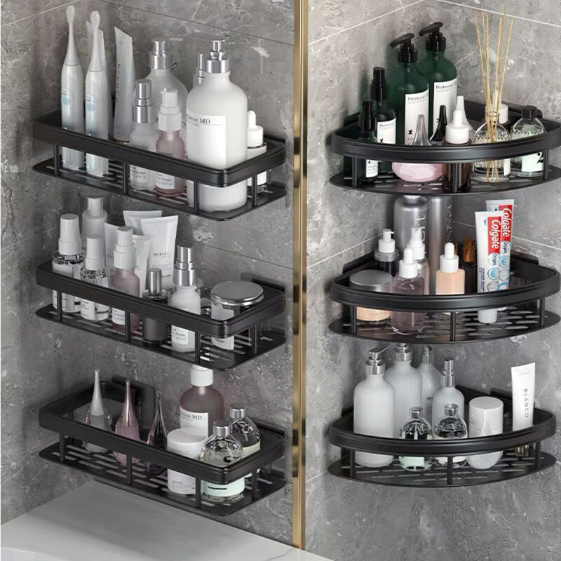 Étagère de Salle de Bain en Aluminium Étanche – Organisateur Sans Perçage pour Shampoing et Ustensiles de Cuisine