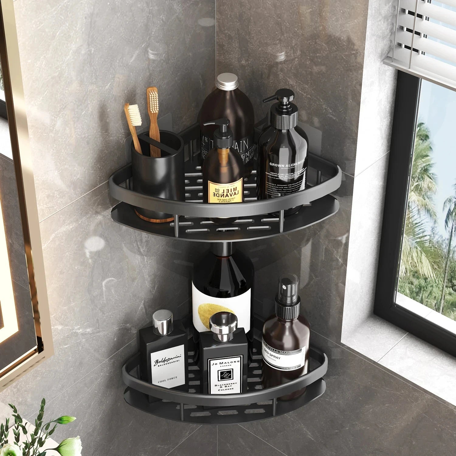 Étagère de Salle de Bain en Aluminium – Organisateur Sans Perçage pour Shampoing et Ustensiles de Cuisine