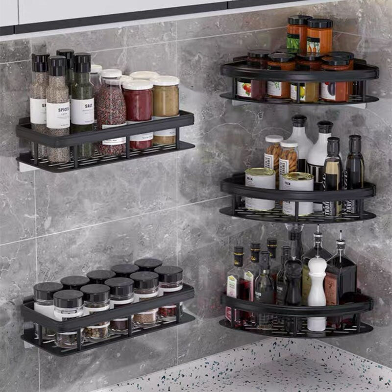 Étagère de Salle de Bain en Aluminium – Organisateur Sans Perçage pour Shampoing et Ustensiles de Cuisine