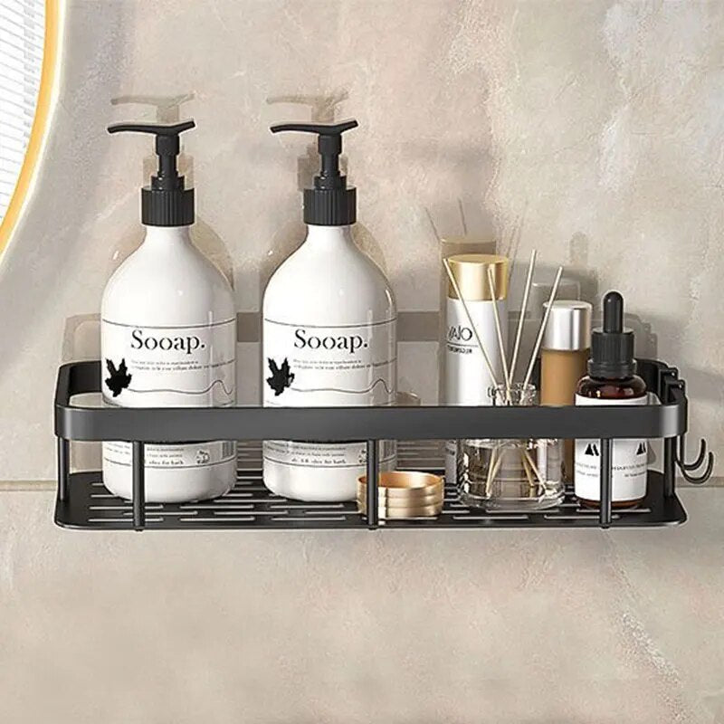 Étagère de Salle de Bain en Aluminium – Organisateur Sans Perçage pour Shampoing et Ustensiles de Cuisine