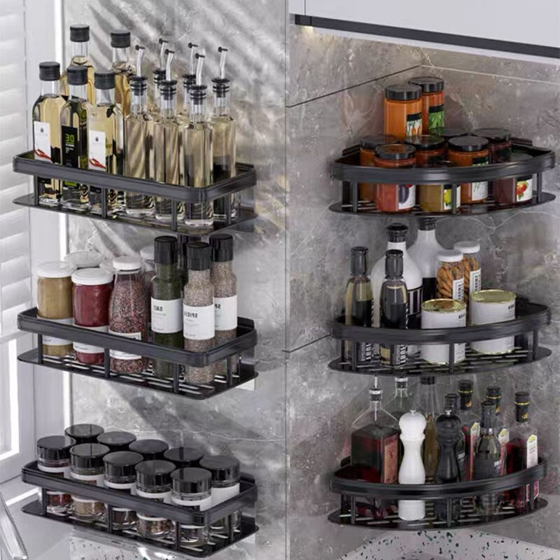 Étagère de Salle de Bain en Aluminium – Organisateur Sans Perçage pour Shampoing et Ustensiles de Cuisine
