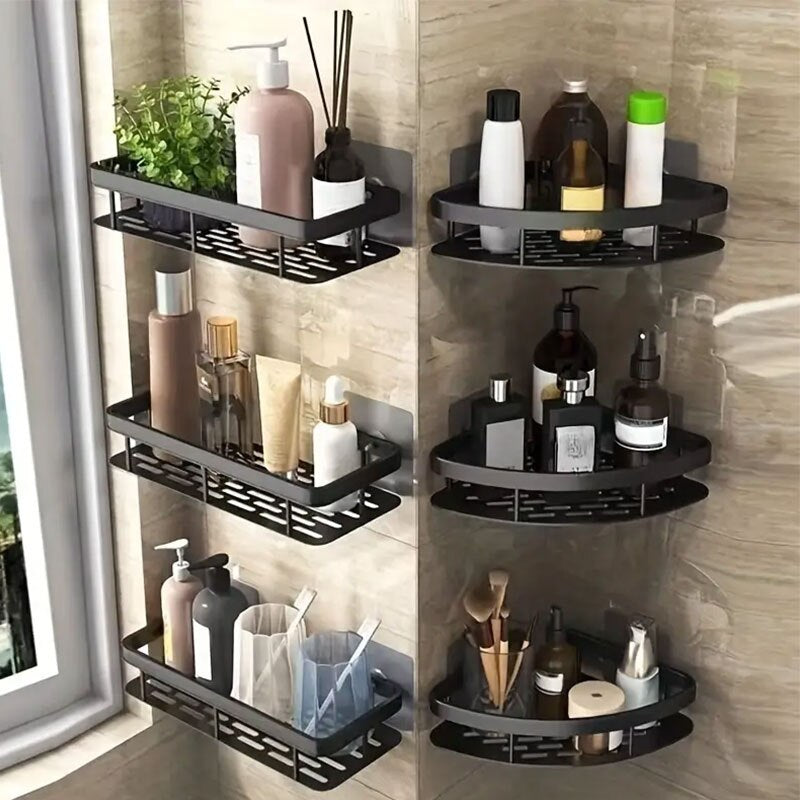Étagère de Salle de Bain en Aluminium – Organisateur Sans Perçage pour Shampoing et Ustensiles de Cuisine