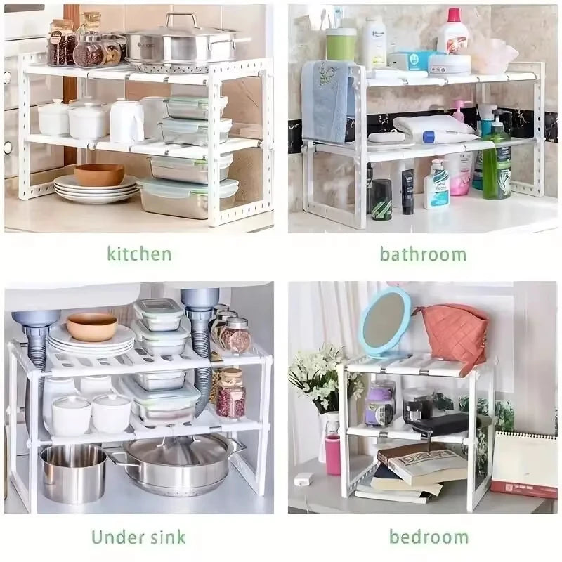 Étagères Empilables en Plastique ABS et Acier Inoxydable pour Rangement Cuisine et Salle de Bain – Design Durable et Compact