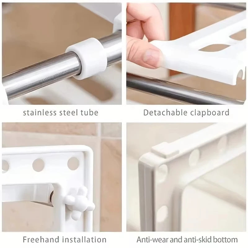 Étagères Empilables en Plastique ABS et Acier Inoxydable pour Rangement de Cuisine et Salle de Bain