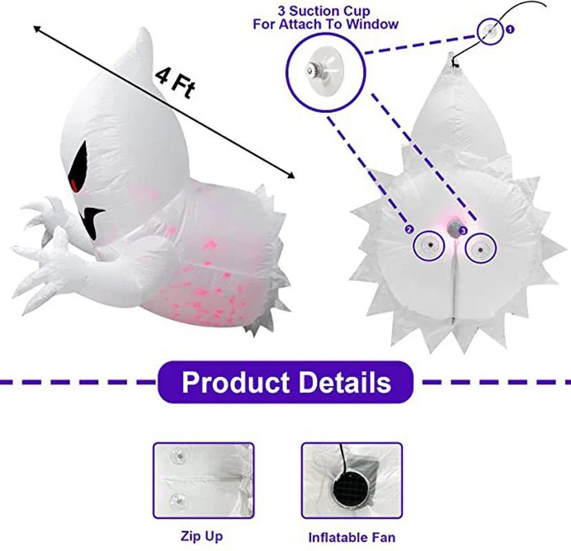 1.4 m Inflatable Halloween Ghost with LED Lights – Spooky Outdoor Decoration