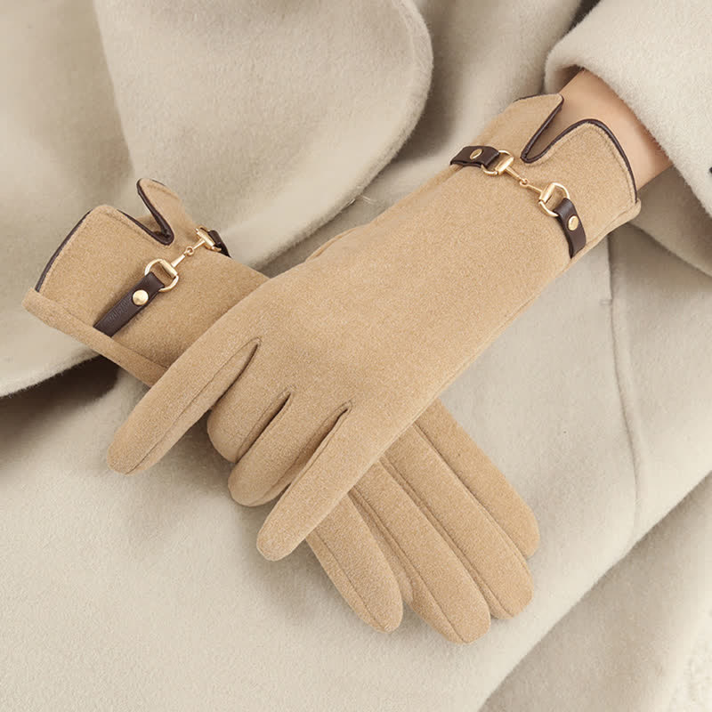 Gants Femme Coupe-Vent Élégants avec Boucle Décorative – Tissu Douillet et Bouts de Doigts Tactiles 0