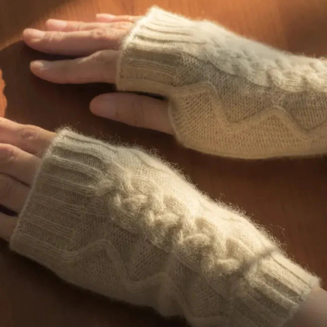 Gants Sans Doigts en Laine pour Femmes – Mitaine Femme Élegante en Tricot Torsadé pour l'Hiver 1