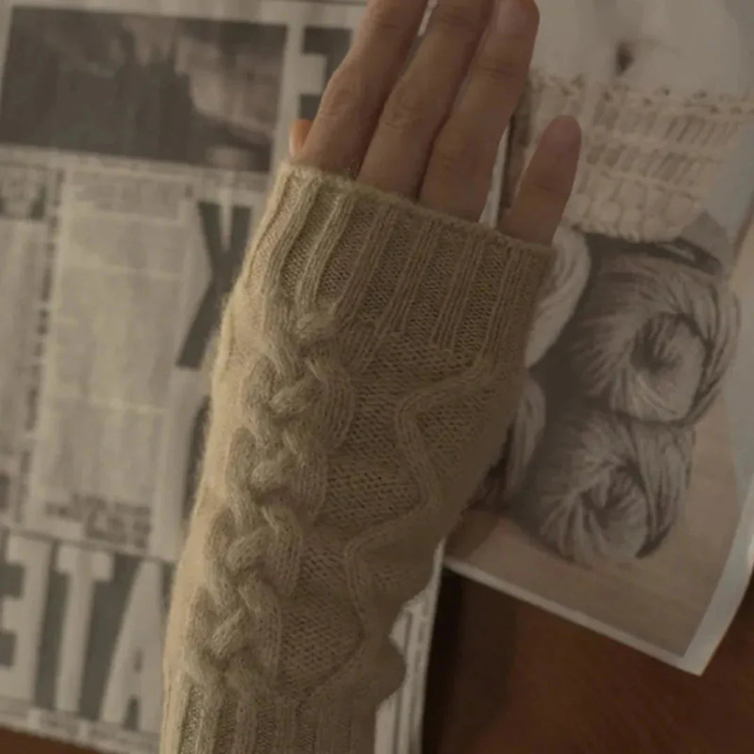 Gants Sans Doigts en Laine pour Femmes – Mitaine Femme Élegante en Tricot Torsadé pour l'Hiver 2