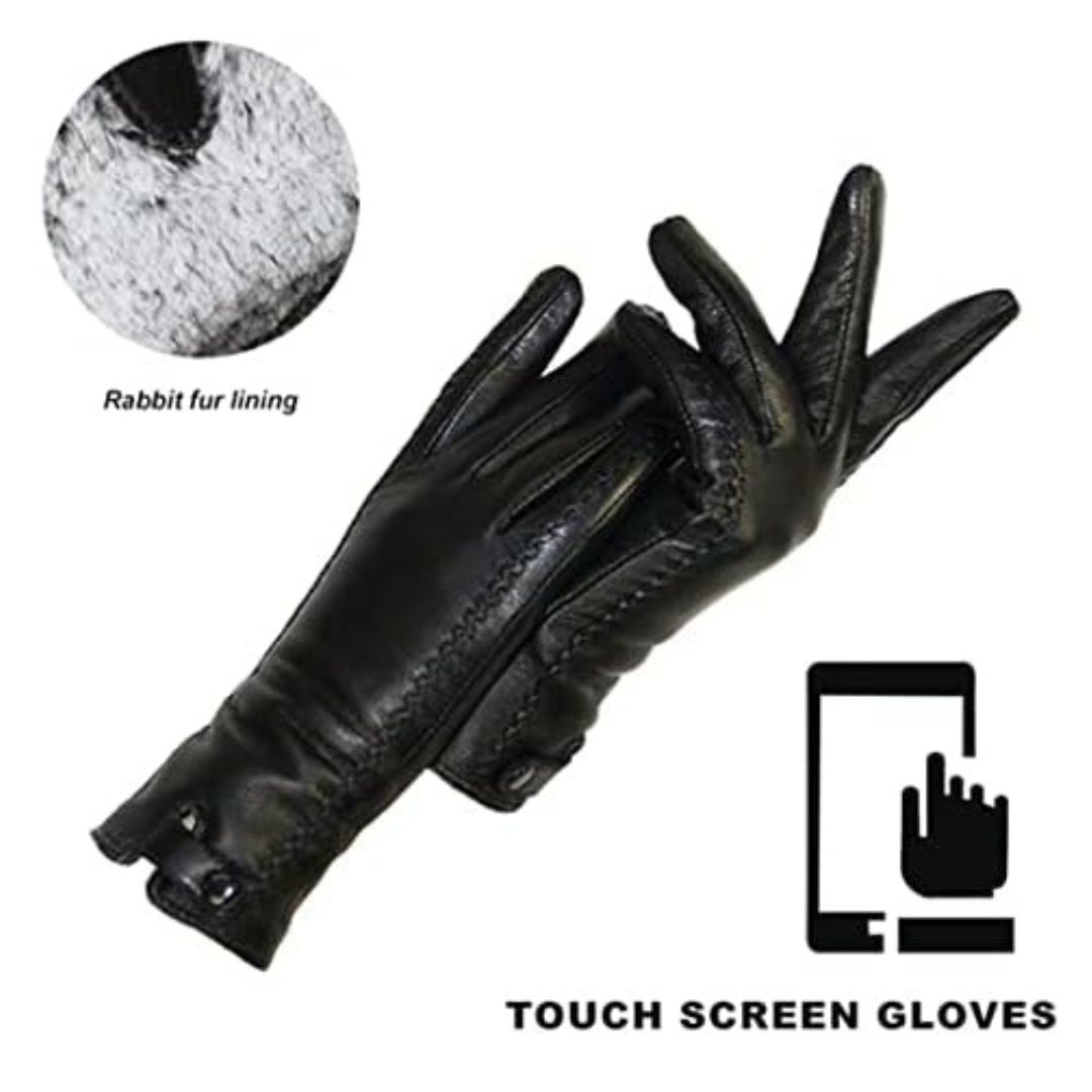 Gants en Cuir Femme avec Doublure en Fourrure de Lapin – Élégance et Confort pour Hiver 2