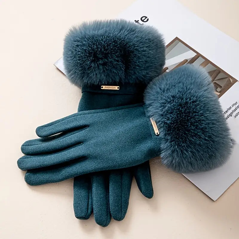 Gants en Microsuède avec Revers en Fausse Fourrure pour Femmes – Gants Isolants et Tactiles 1