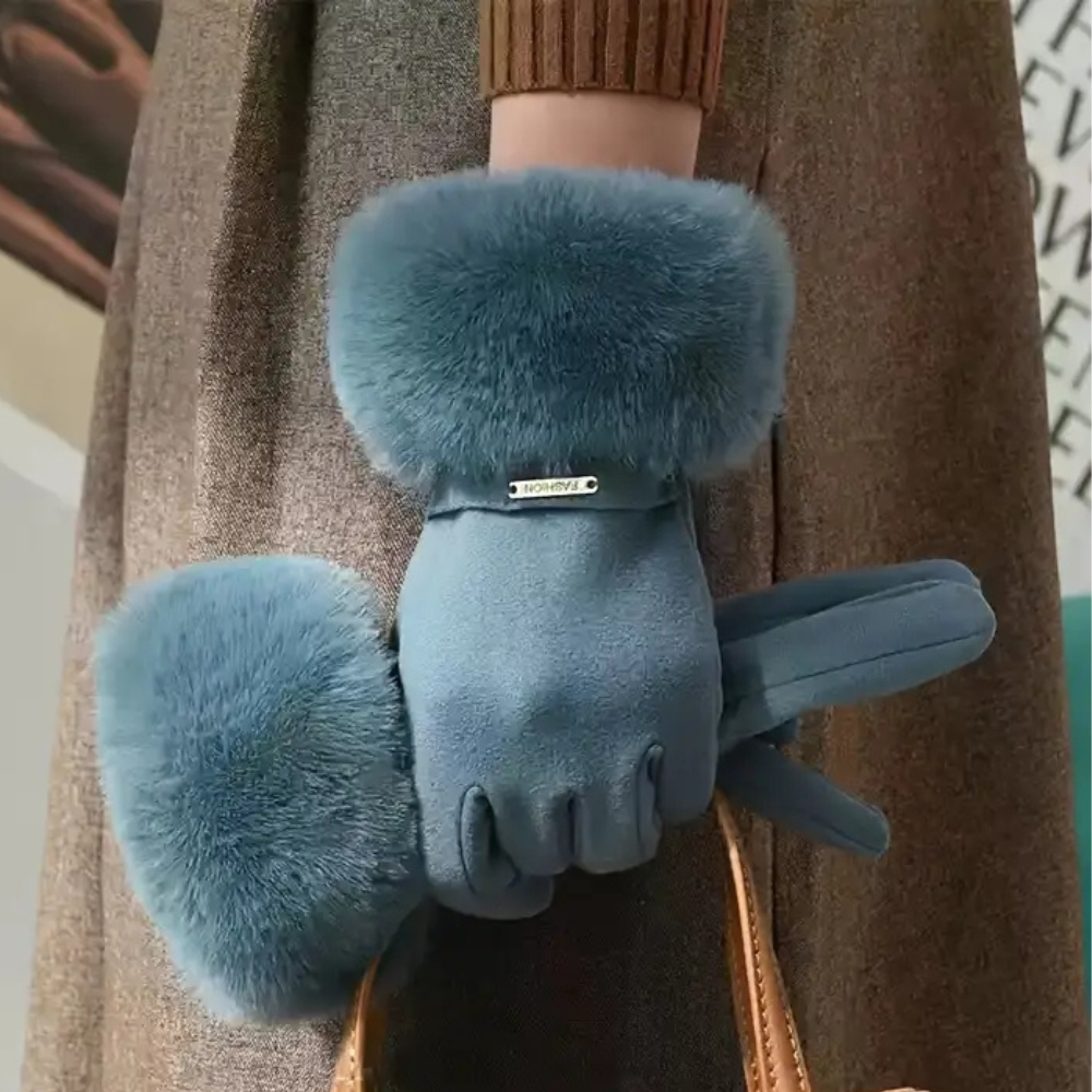 Gants en Microsuède avec Revers en Fausse Fourrure pour Femmes – Gants Isolants et Tactiles 4