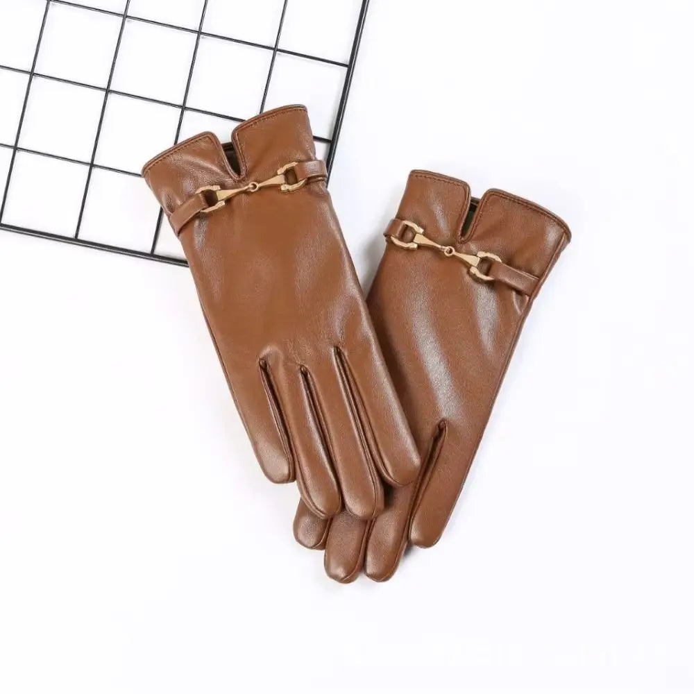 Gants en Simili Cuir pour Femme avec Doublure en Velours – Poignet Festonné 0