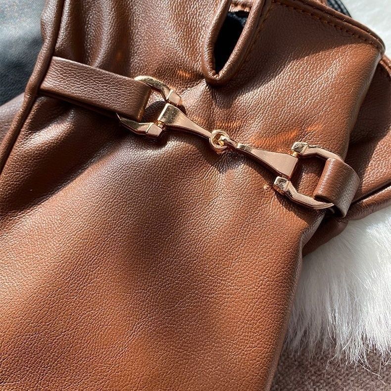 Gants en Simili Cuir pour Femme avec Doublure en Velours – Poignet Festonné 2