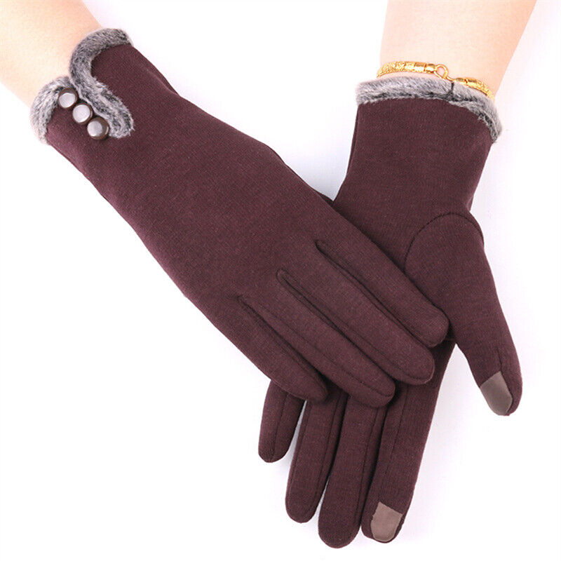 Gants isolants pour femmes avec poignet en fausse fourrure et écran tactile 3