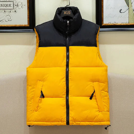 Gilet Doudoune Isolé Sans Manches pour Hommes – Polyester Durable, Col Mandarin, Poches Zippées, Idéal Hiver