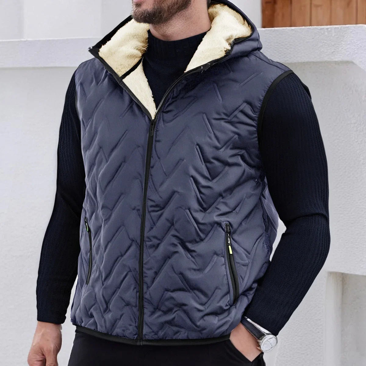 Gilet Isolant en Duvet pour Hommes avec Capuche et Poches Zippées - Matelassé pour l'Automne et l'Hiver