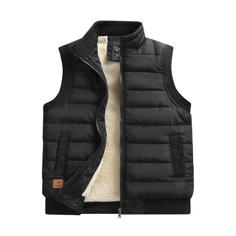 Gilet Matelassé Chaud pour Homme en Velours d'Agneau, Slim Fit avec Col Mao et Poches Passepoilées – Hiver Élégant