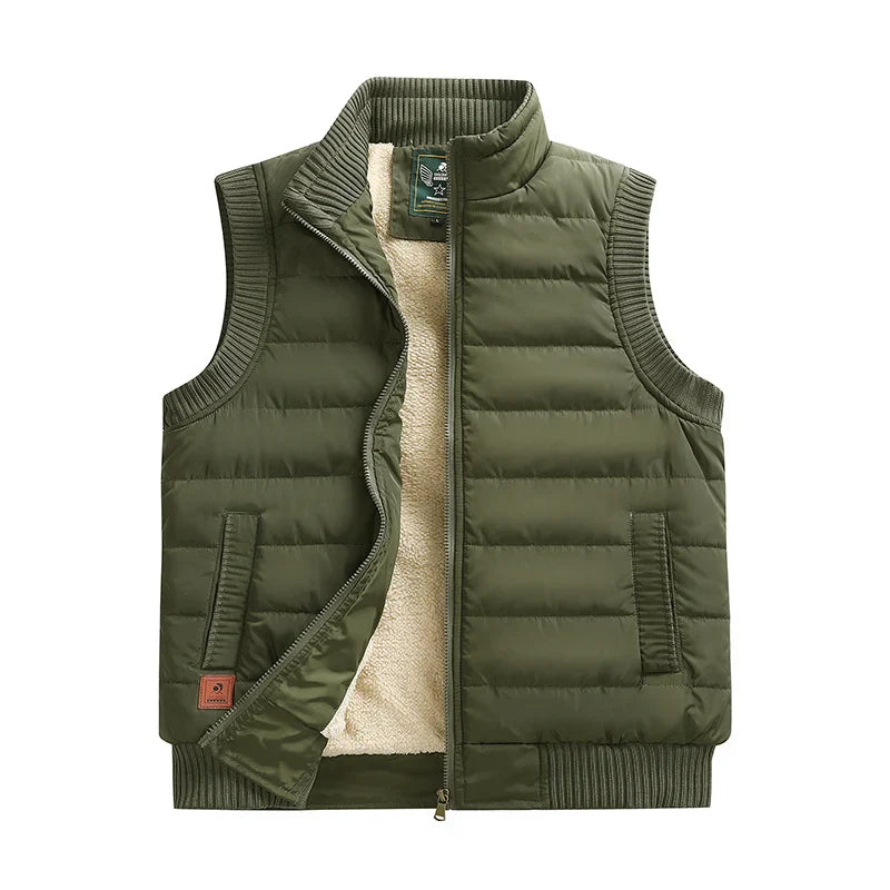 Gilet Matelassé Chaud pour Homme en Velours d'Agneau, Slim Fit avec Col Mao et Poches Passepoilées – Hiver Élégant
