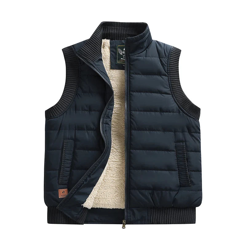 Gilet Matelassé Chaud pour Homme en Velours d'Agneau, Slim Fit avec Col Mao et Poches Passepoilées – Hiver Élégant