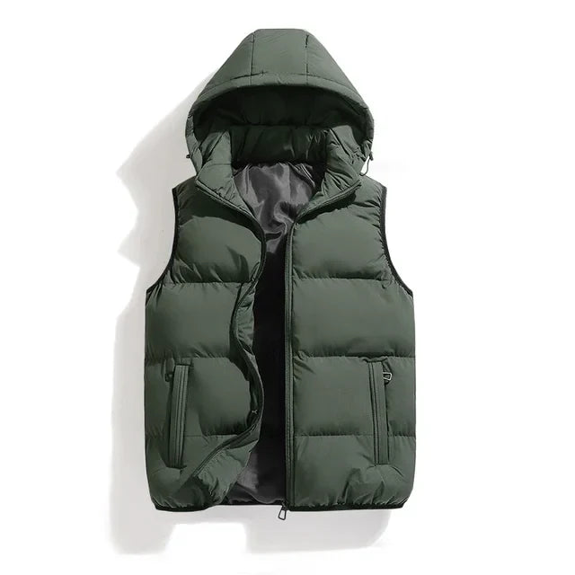 Gilet Matelassé pour Hommes avec Capuche – Coton et Polyester, Idéal pour l'Hiver