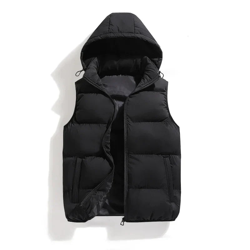 Gilet Matelassé pour Hommes avec Capuche – Coton et Polyester, Idéal pour l'Hiver