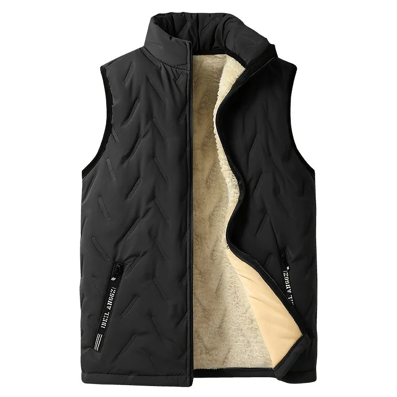 Gilet Sans Manches Homme en Polyester avec Doublure en Polaire - Col Montant, Poches Zippées, Idéal pour Automne et Hiver