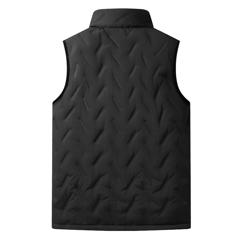 Gilet Sans Manches Homme en Polyester avec Doublure en Polaire - Col Montant, Poches Zippées, Idéal pour Automne et Hiver