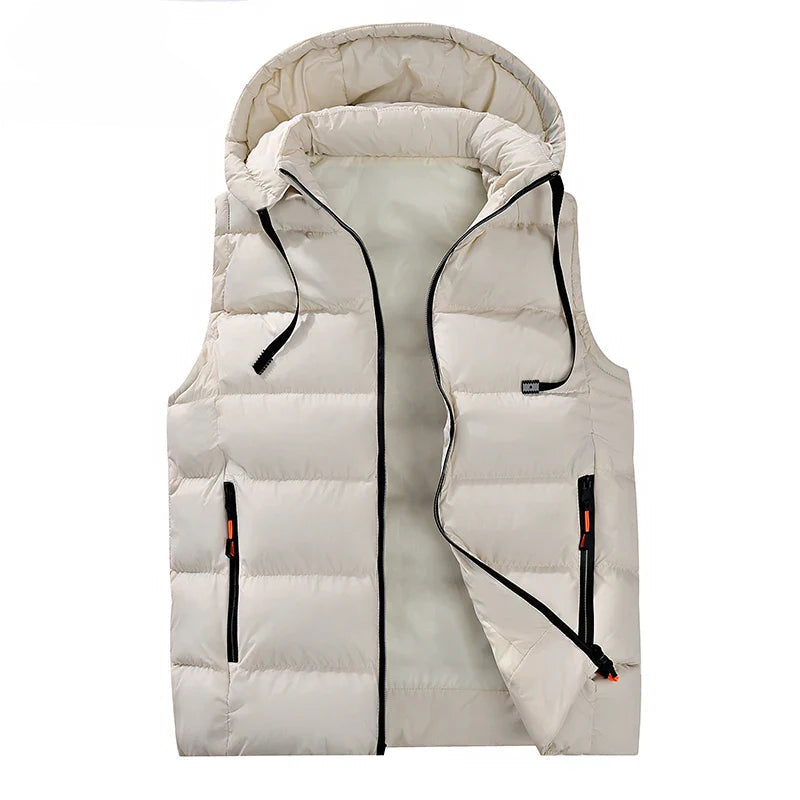 Gilet à Capuche Matelassé pour Hommes en Polyester avec Capuche Amovible et Poches Zippées – Vêtement d'Hiver Pratique