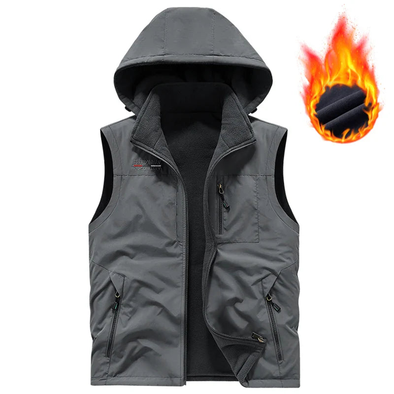 Gilet with Nylon Hood and Fleece Lining for Men – Ideal for Fall and Winter