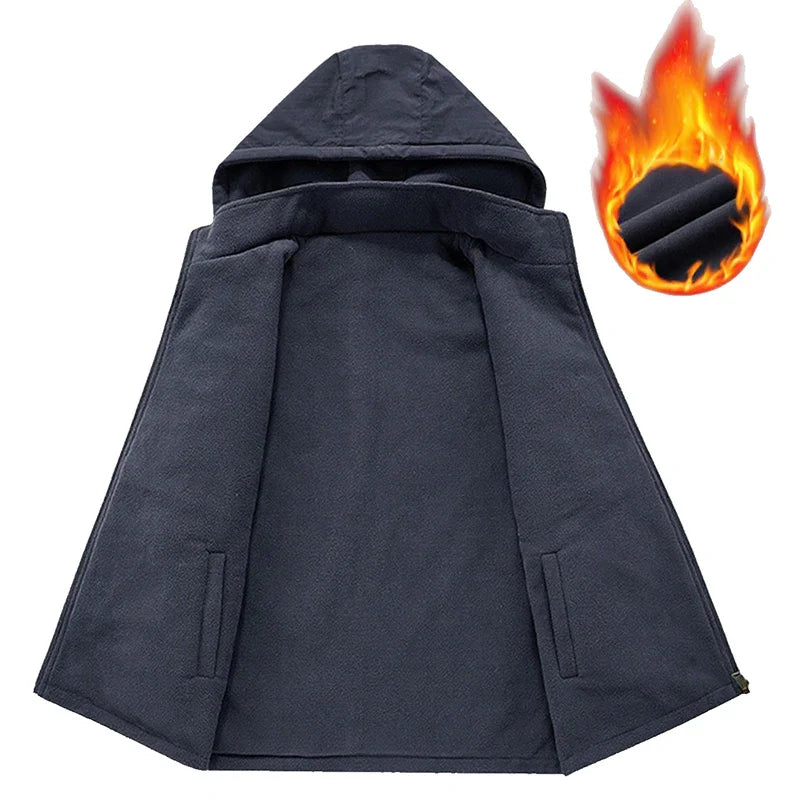 Gilet with Nylon Hood and Fleece Lining for Men – Ideal for Fall and Winter