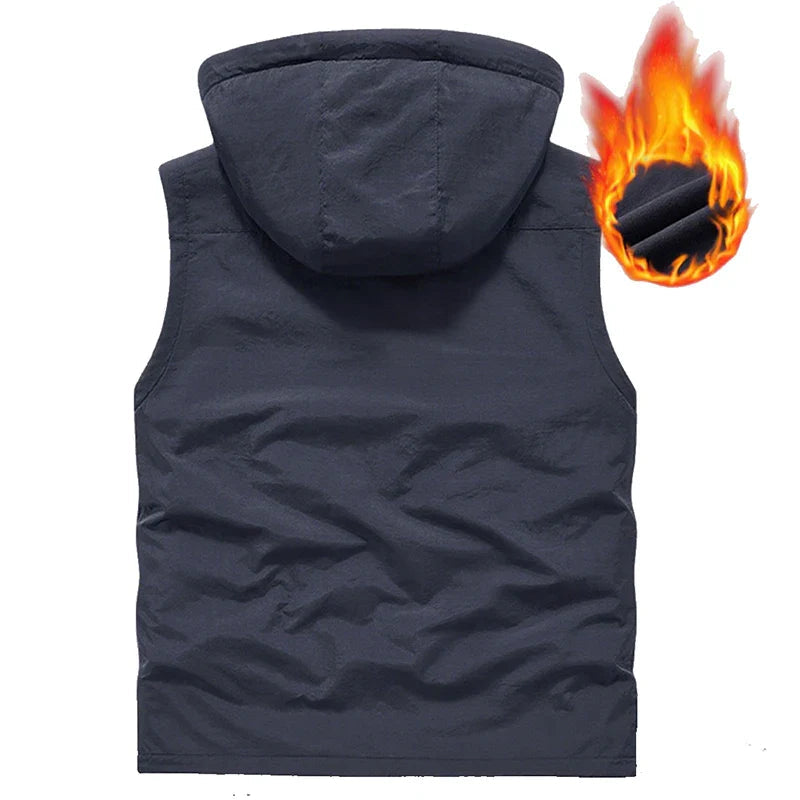 Gilet with Nylon Hood and Fleece Lining for Men – Ideal for Fall and Winter