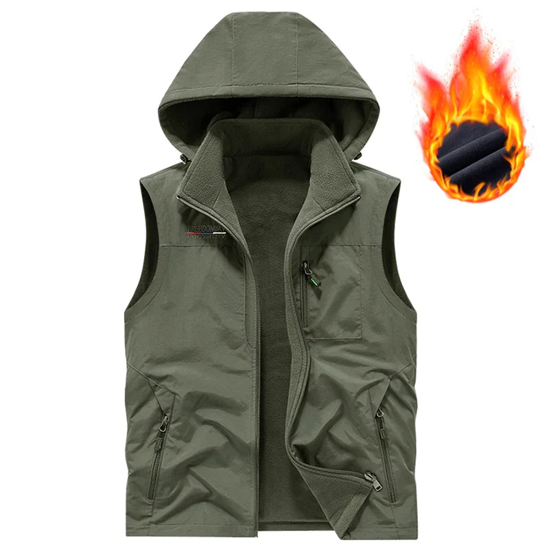 Gilet with Nylon Hood and Fleece Lining for Men – Ideal for Fall and Winter