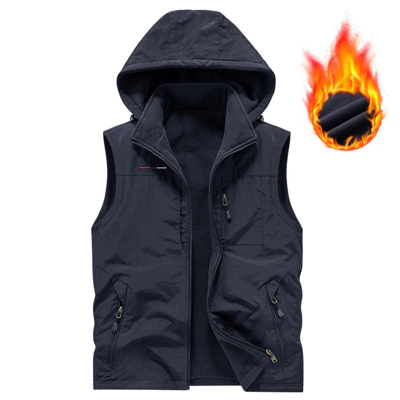 Gilet with Nylon Hood and Fleece Lining for Men – Ideal for Fall and Winter