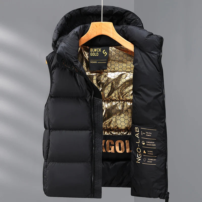 Gilet in Down for Men - Quilted, Mandarin Collar, Cotton Blend for Autumn
