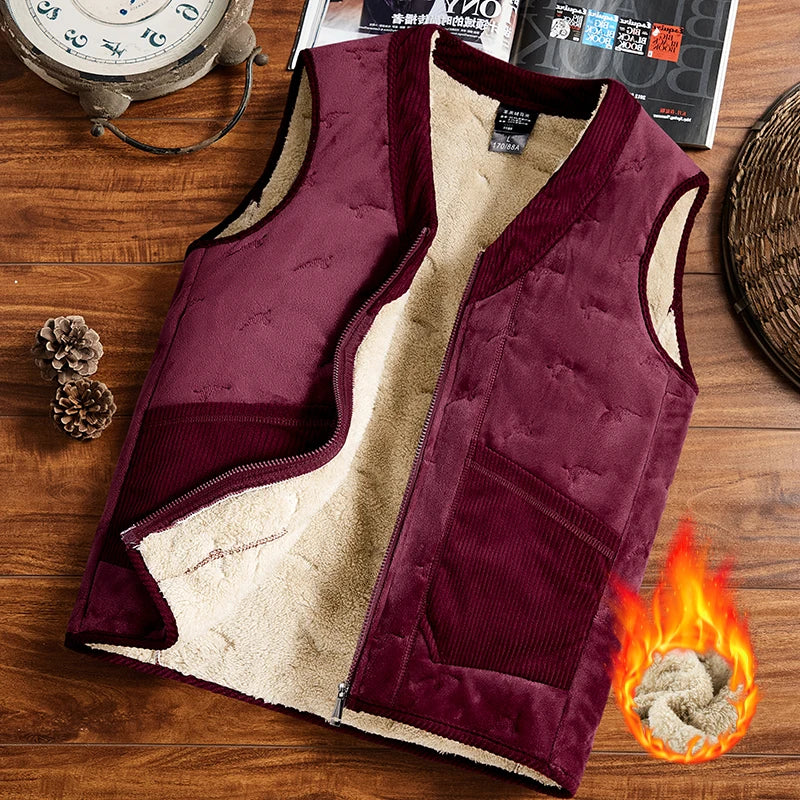 Gilet sans manches pour hommes en laine épaisse avec doublure en polaire - Confort et style pour l'hiver