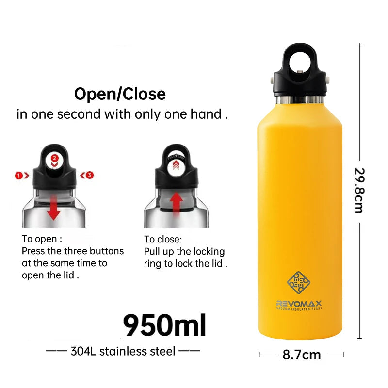 Gobelet Isotherme en Acier Inoxydable 950ml avec Couvercle à Charnière – Idéal pour Voyage et Activités Extérieures