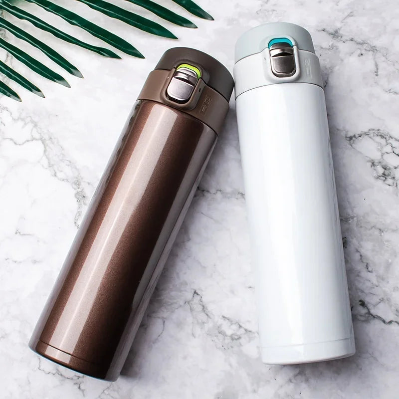 Gourd en Acier Inoxydable 500ml avec Couvercle Bouncing pour Café, Thé et Voyage