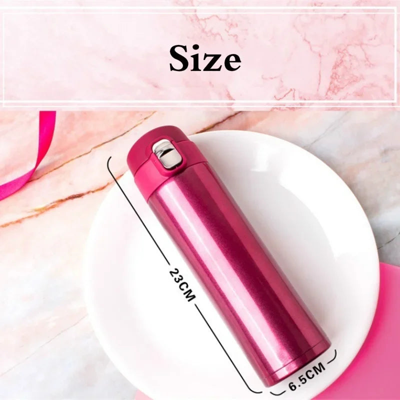 Gourd en Acier Inoxydable 500ml avec Couvercle Bouncing pour Café, Thé et Voyage