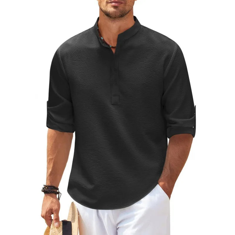 Haut de Chemise Décontracté à Manches Longues avec Col Montant et Motif à Carreaux d'Ananas pour Hommes