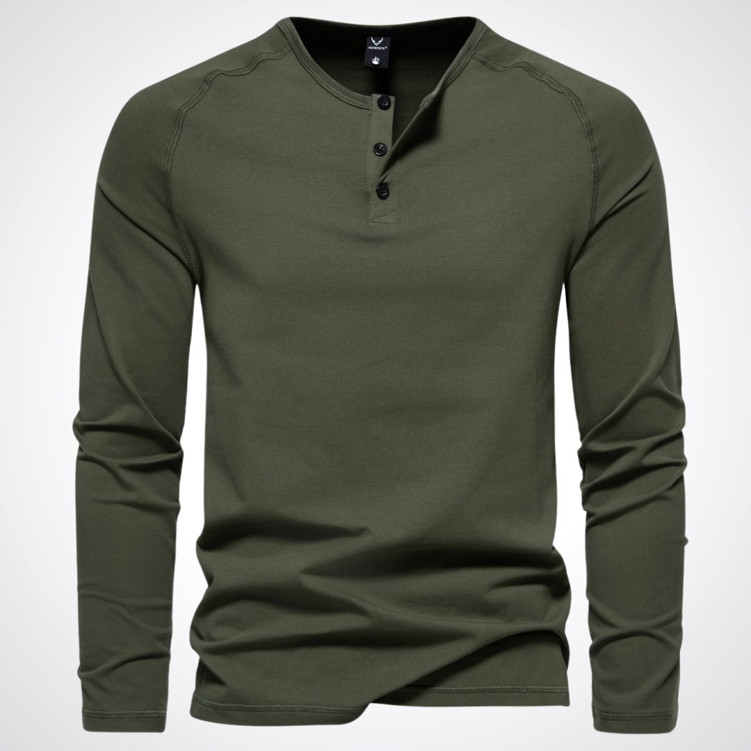 Henley à Manches Longues pour Hommes en Coton Mélangé – Style Décontracté et Confortable