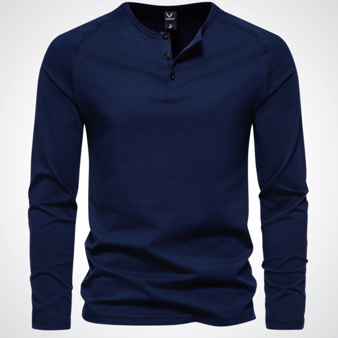 Henley à Manches Longues pour Hommes en Coton Mélangé – Style Décontracté et Confortable