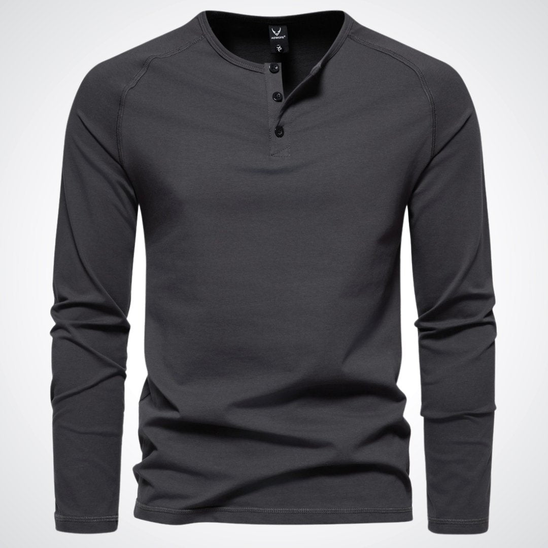 Henley à Manches Longues pour Hommes en Coton Mélangé – Style Décontracté et Confortable