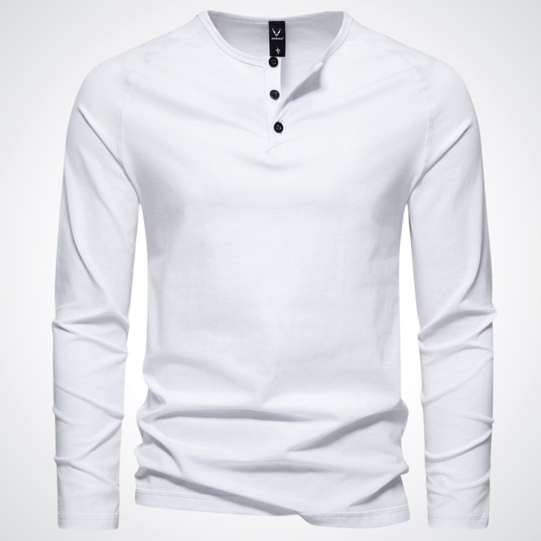 Henley à Manches Longues pour Hommes en Coton Mélangé – Style Décontracté et Confortable