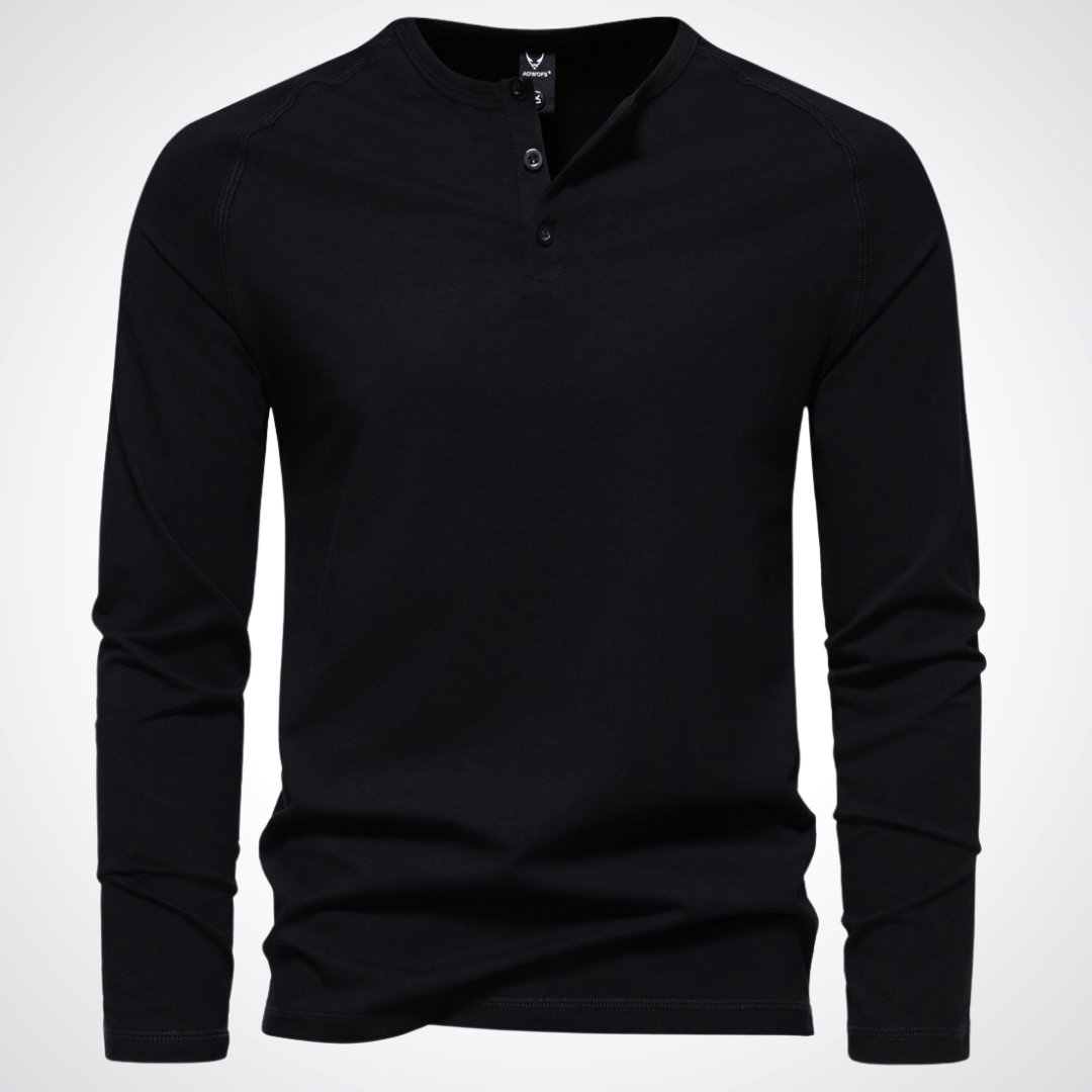 Long Sleeve Henley for Men in Blended Cotton – Casual and Comfortable Style