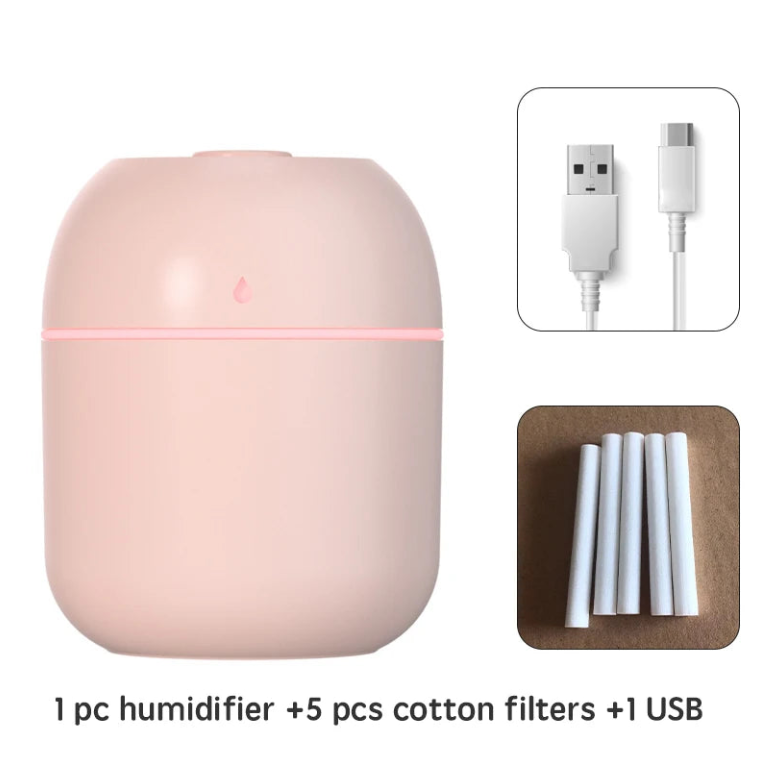 Humidificateur d'Air Ultrasonique Mini USB Portable avec Lampe LED – Idéal pour Chambre et Voyage, 220ml, Silencieux et Sécurisé
